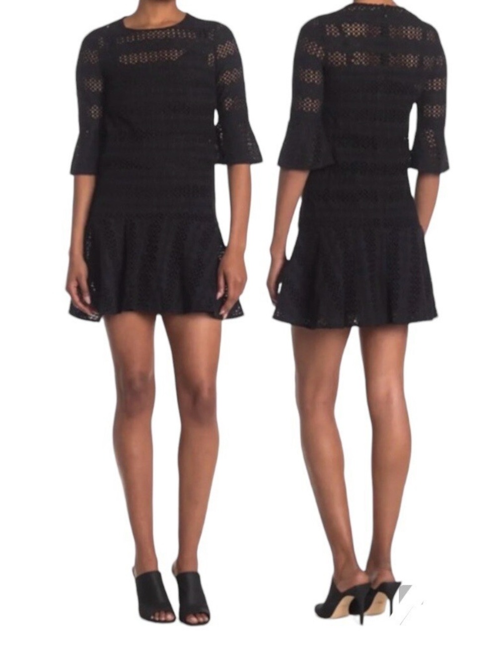 All Saints | Dakota Eyelet black Lace Ruffle Dress 3/4 sleeve size 4 w/slip
